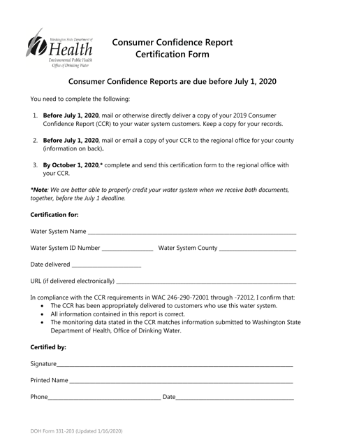 DOH Form 331-203  Printable Pdf