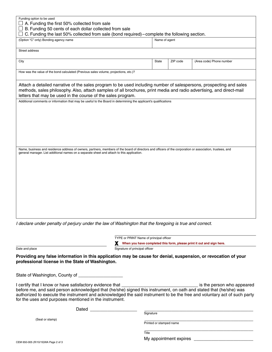 Form Cem 650 005 Download Fillable Pdf Or Fill Online Cemetery Prearrangement Sales License 7972