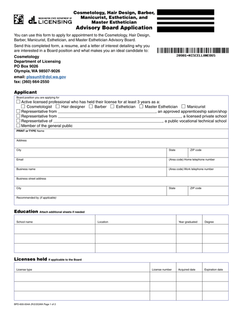 Form BPD-600-004A  Printable Pdf