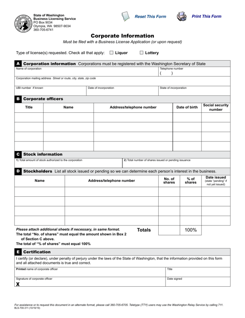 Form BLS-700-311 Corporate Information - Washington