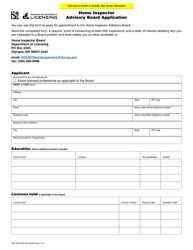 Document preview: Form BPD-600-004D Home Inspector Advisory Board Application - Washington
