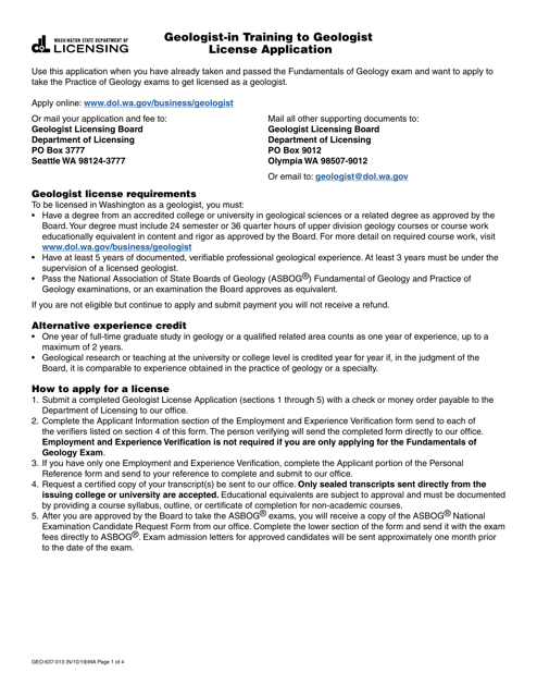 Form GEO-637-013  Printable Pdf