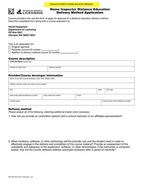 Form BPD-600-002A  Printable Pdf