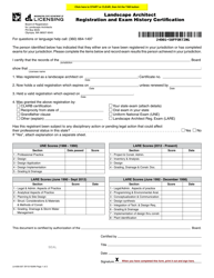 Form LA-656-007 Landscape Architect Registration and Exam History Certification - Washington