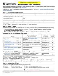 Form TD-420-500 Military License Plate Application - Washington