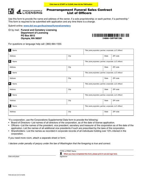 Form FDE-653-024  Printable Pdf