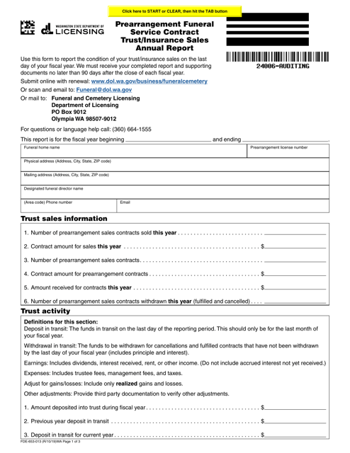 Form FDE-653-013  Printable Pdf