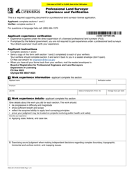 Document preview: Form ENLS-651-072 Professional Land Surveyor Experience and Verification - Washington