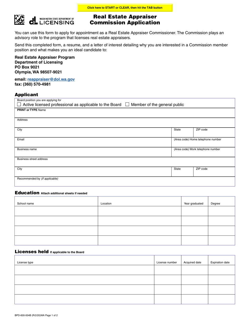 Form BPD-600-004B Download Fillable PDF Or Fill Online Real Estate ...