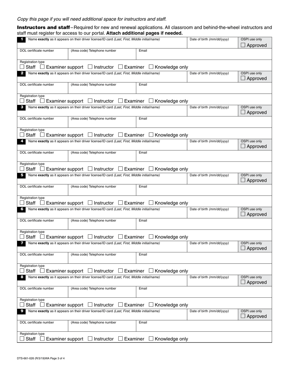 Form DTS-661-026 Ospi School District / Instructor Registration - Washington, Page 3