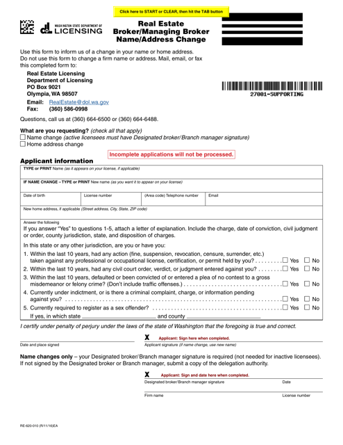 Form RE-620-010  Printable Pdf