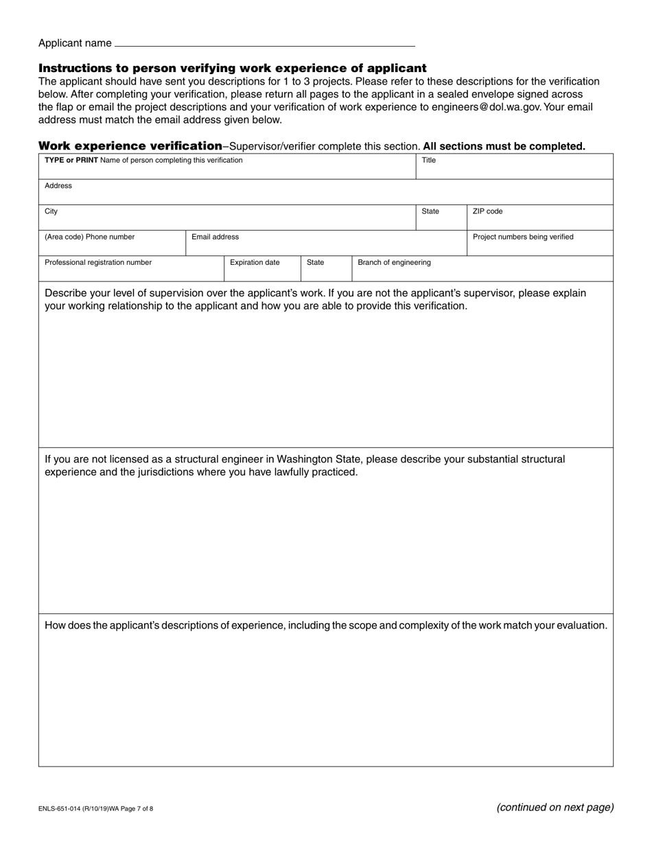 Form ENLS-651-014 Structural Engineer Registration Application - Washington, Page 7