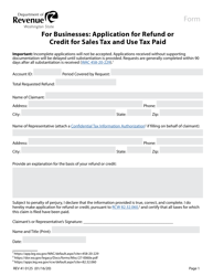 Form REV41 0125 Application for Refund or Credit for Sales Tax and Use Tax Paid (Used by Businesses) - Washington