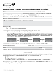 Document preview: Form REV62 0033E Property Owner's Request for Removal of Designated Forest Land - Washington