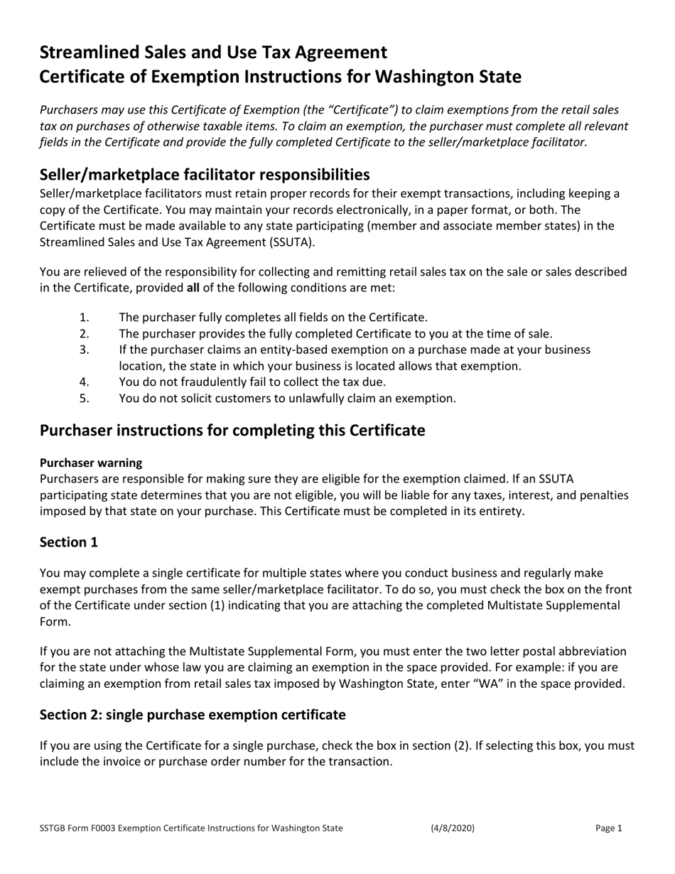 Sstgb Form F0003 Fill Out Sign Online And Download Fillable Pdf Washington Templateroller 9998