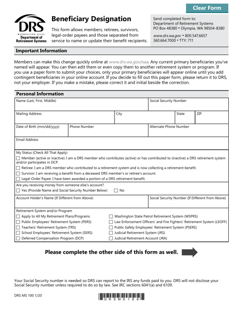 Form DRS MS100  Printable Pdf