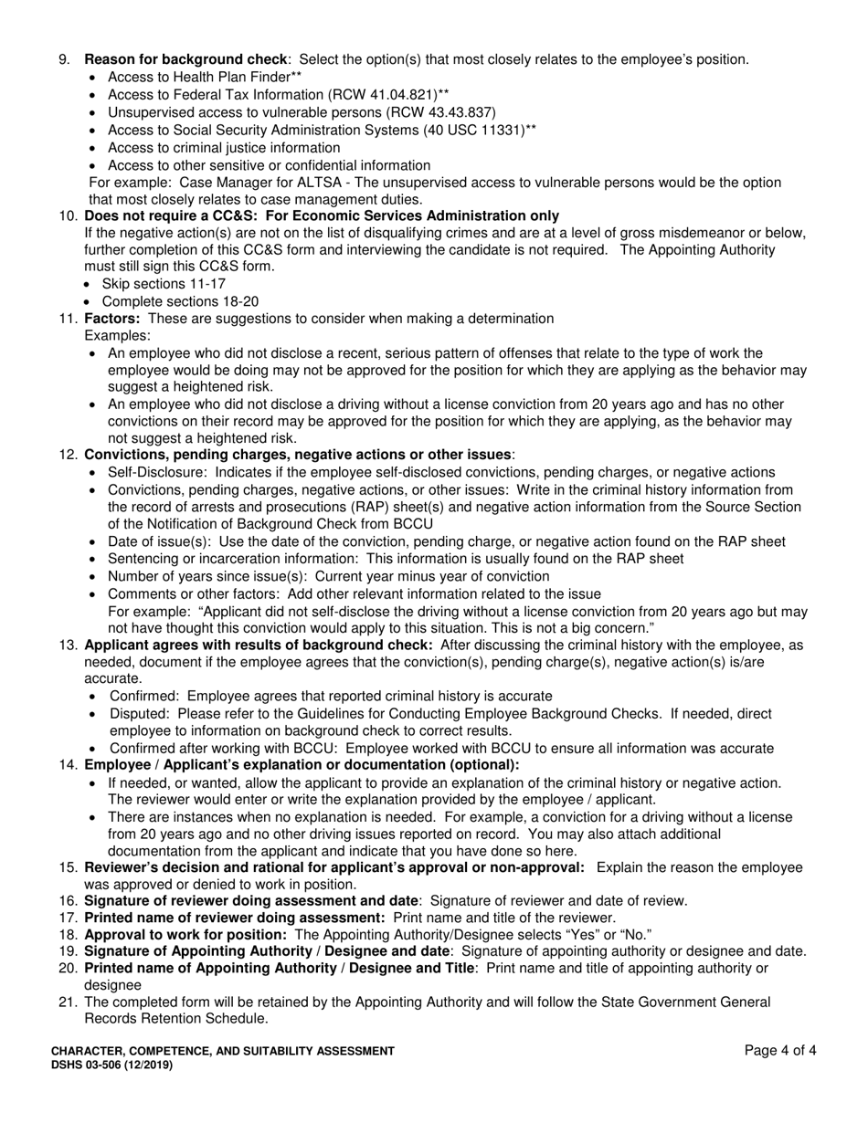 DSHS Form 03-506 Character, Competence, and Suitability Assessment - Washington, Page 4
