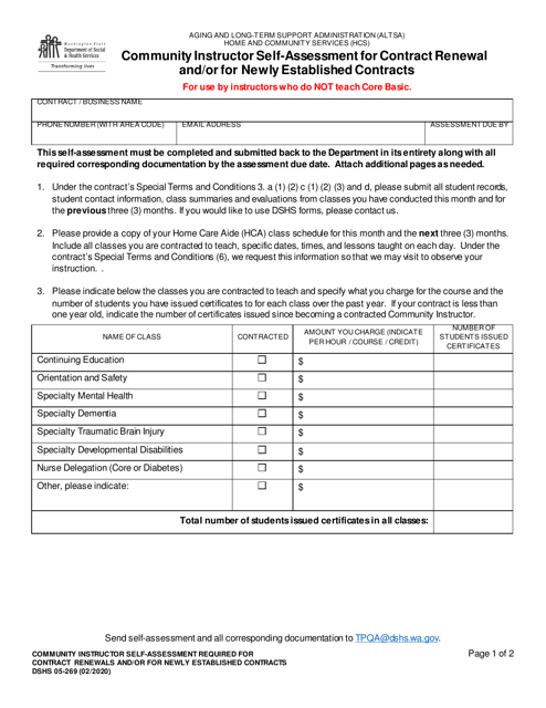 DSHS Form 05-269  Printable Pdf