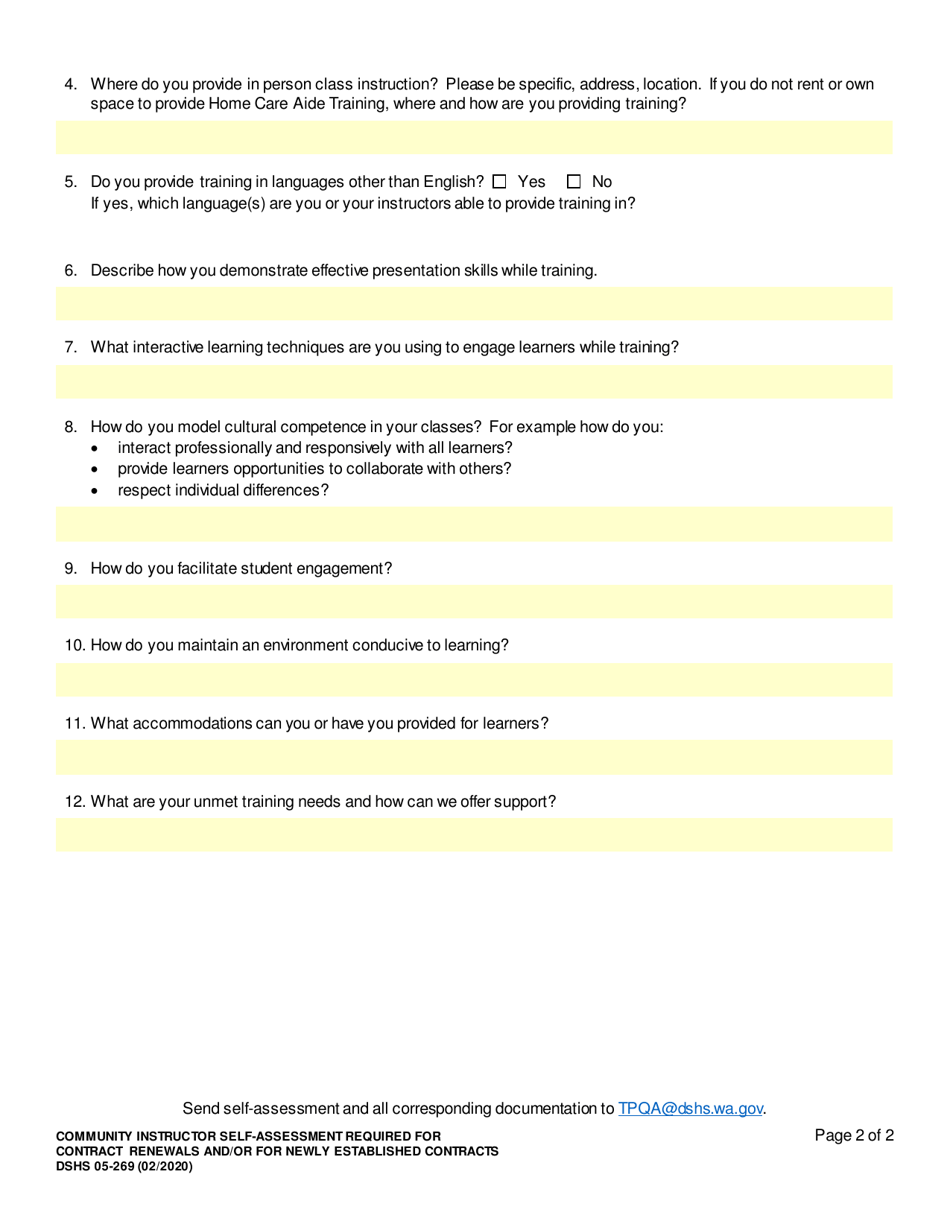 DSHS Form 05-269 Community Instructor Self-assessment for Contract Renewal and / or for Newly Established Contracts - Washington, Page 2