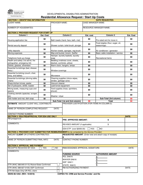 DSHS Form 06-125A  Printable Pdf