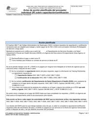 DSHS Formulario 07-097 Aviso De Accion Planificada Del Proveedor Individual (Ip) Sobre Capacitacion/Certificacion - Washington (Spanish)