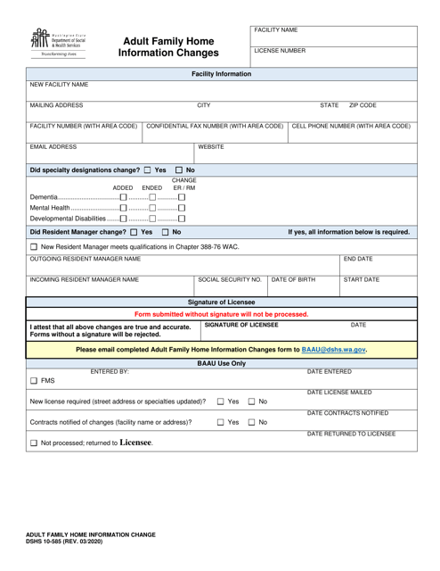 DSHS Form 10-585  Printable Pdf