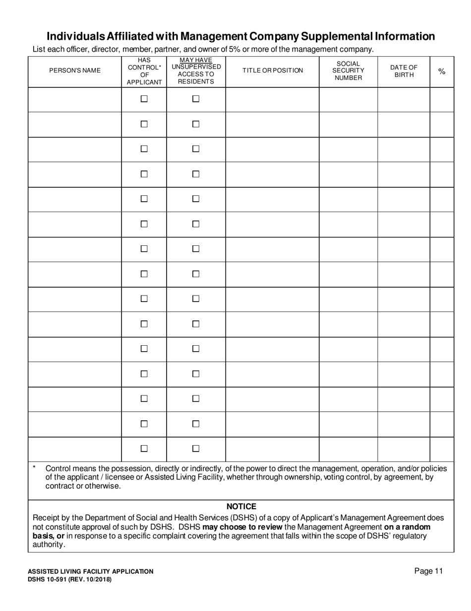 DSHS Form 10-591 Assisted Living Facility License Application - Washington, Page 12