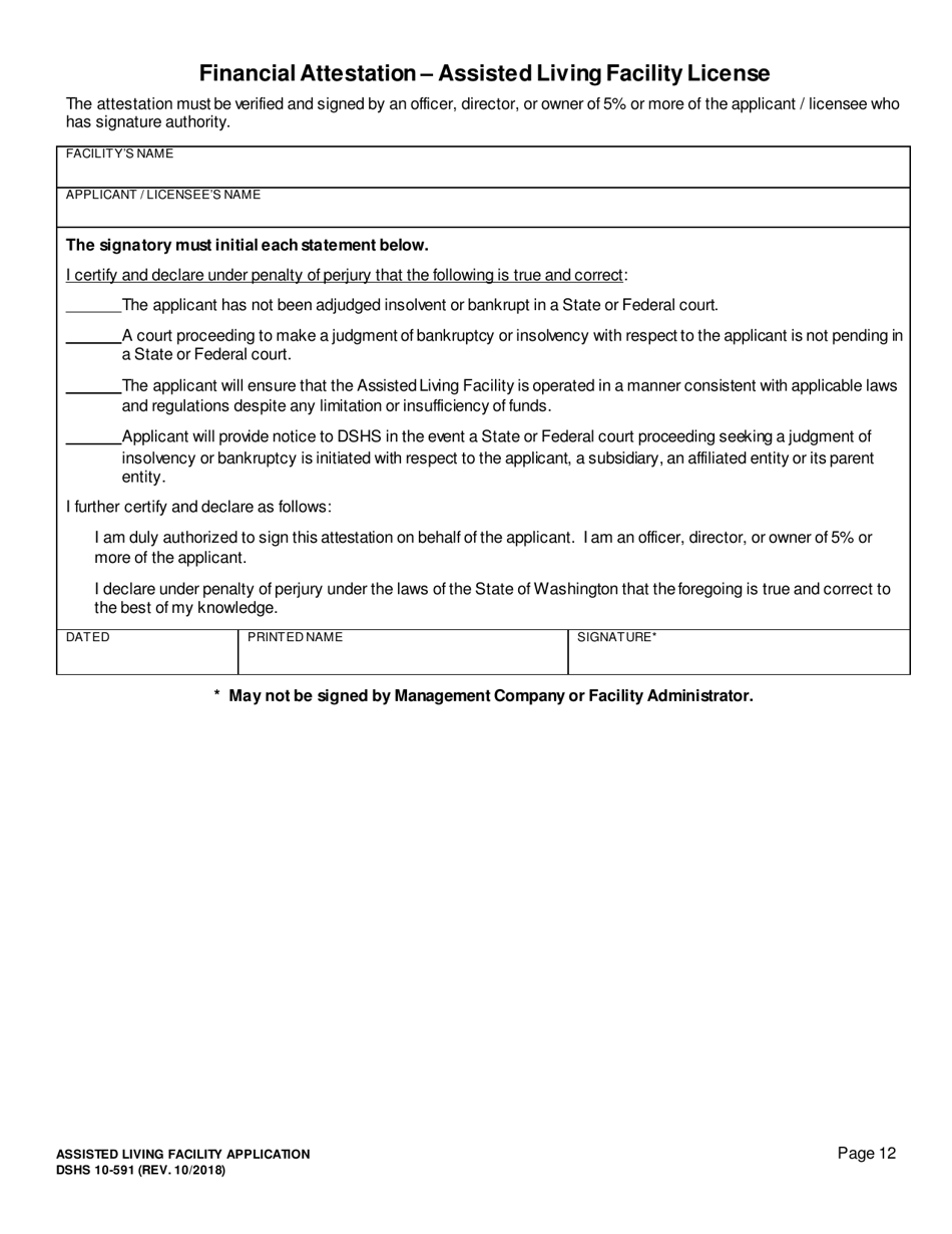 DSHS Form 10-591 Assisted Living Facility License Application - Washington, Page 13