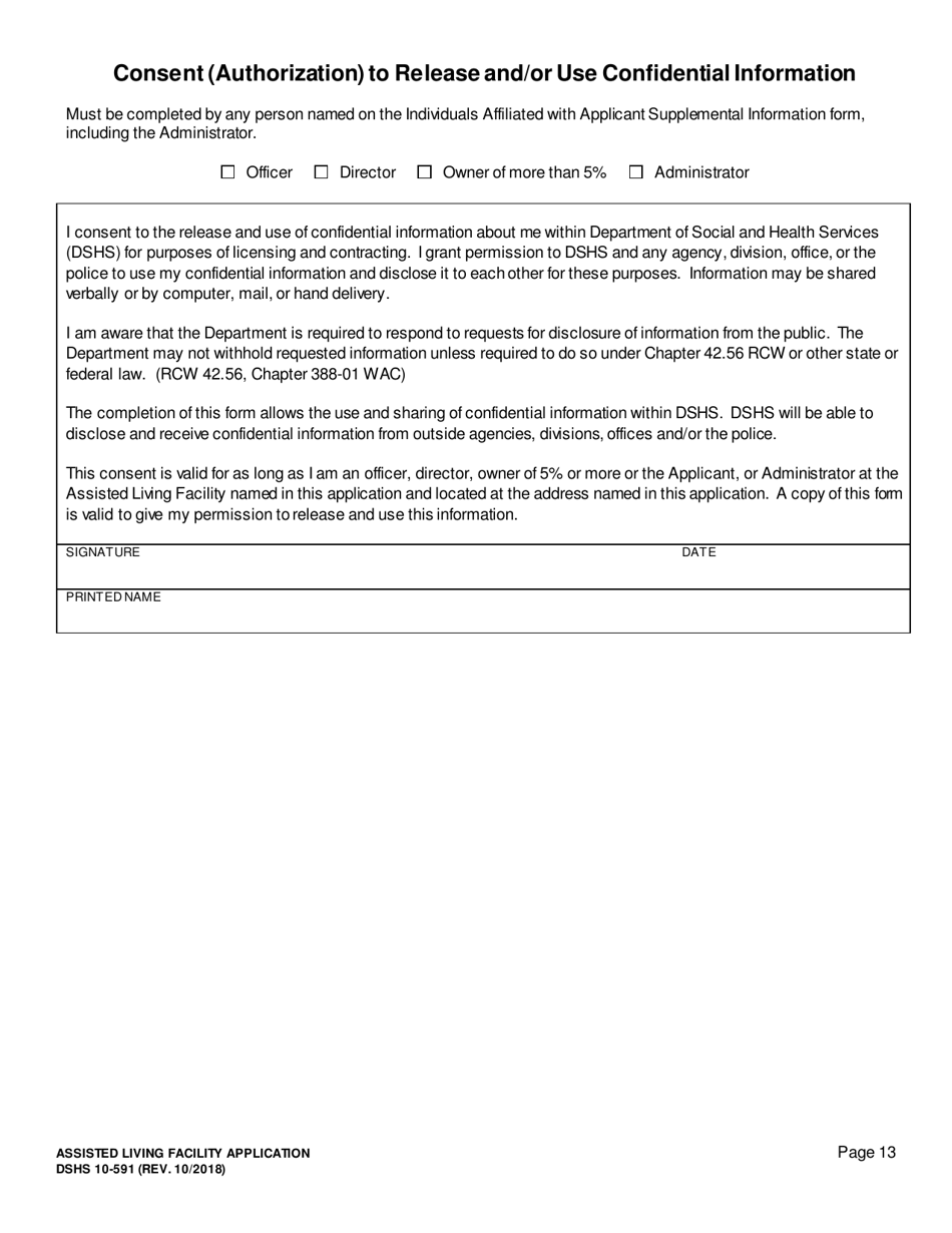 DSHS Form 10-591 Assisted Living Facility License Application - Washington, Page 14
