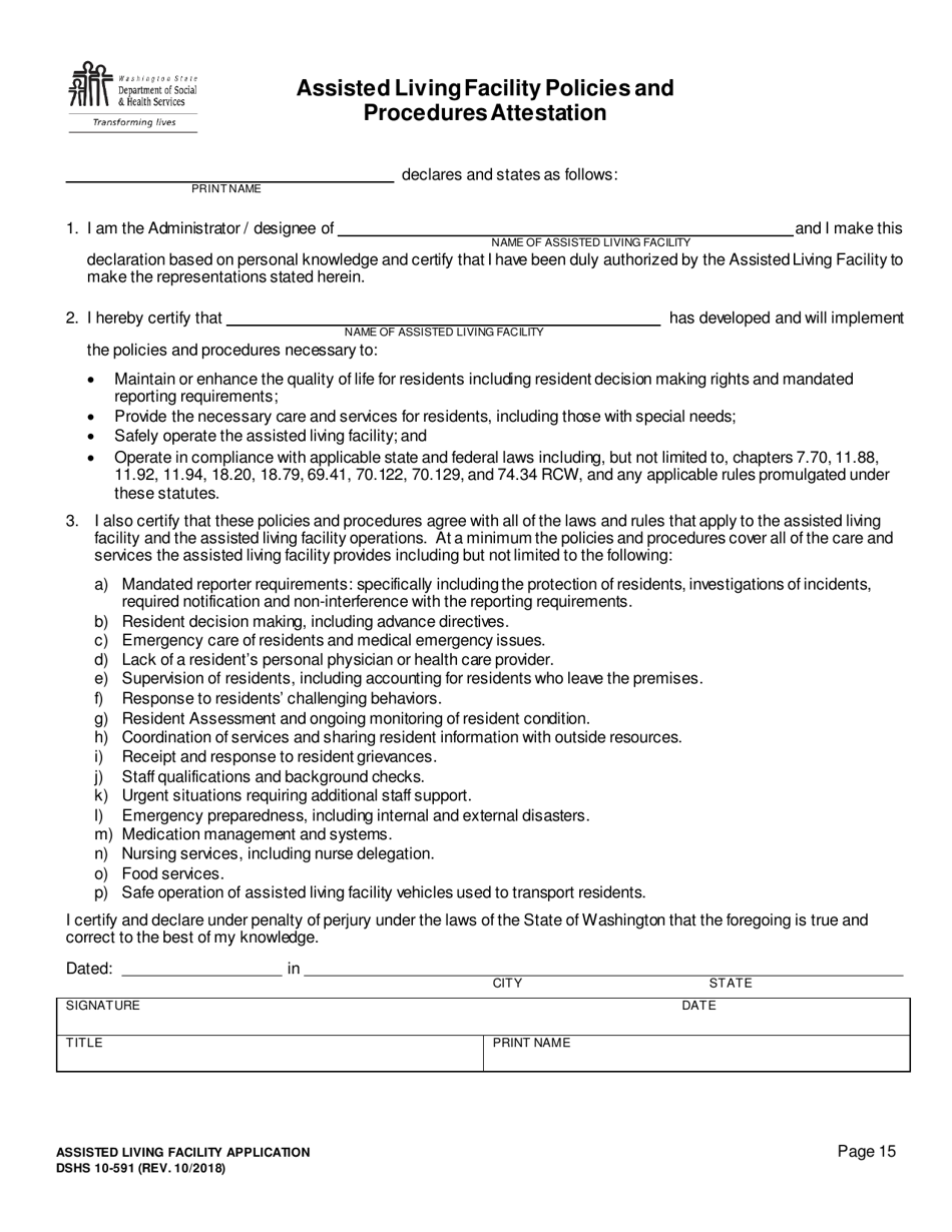DSHS Form 10-591 Assisted Living Facility License Application - Washington, Page 16