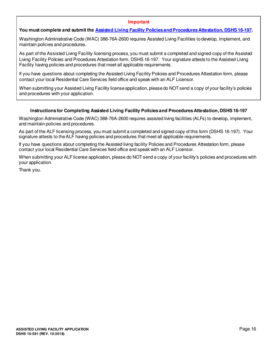 DSHS Form 10-591 Assisted Living Facility License Application - Washington, Page 17