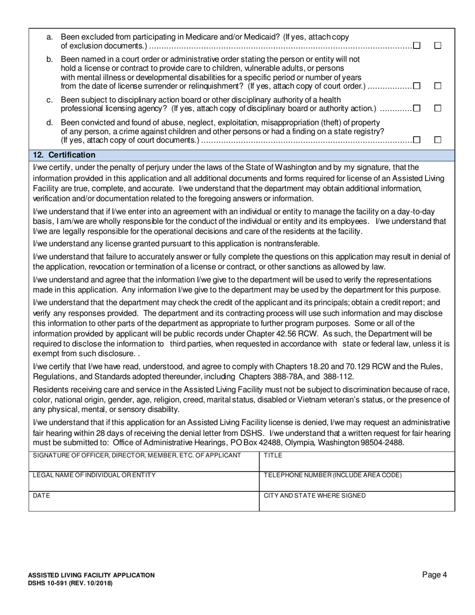 DSHS Form 10-591 Assisted Living Facility License Application - Washington, Page 5