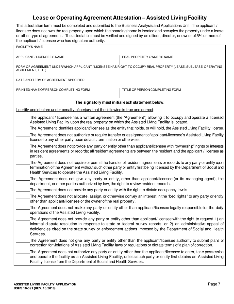 DSHS Form 10-591 Assisted Living Facility License Application - Washington, Page 8