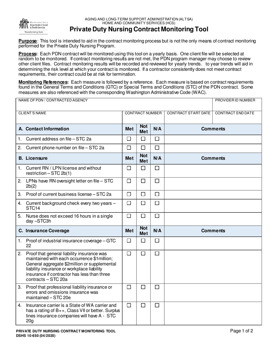 DSHS Form 10-650 - Fill Out, Sign Online and Download Printable PDF ...