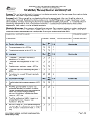 DSHS Form 10-650 Private Duty Nursing Contract Monitoring Tool - Washington