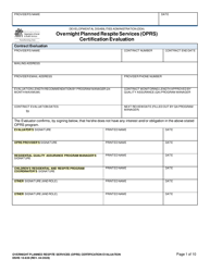 DSHS Form 10-639 Overnight Planned Respite Services (Oprs) Certification Evaluation - Washington