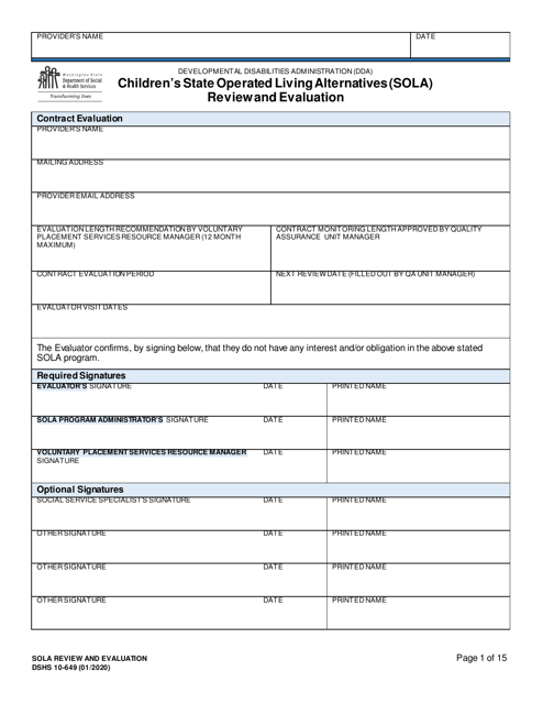 DSHS Form 10-649  Printable Pdf
