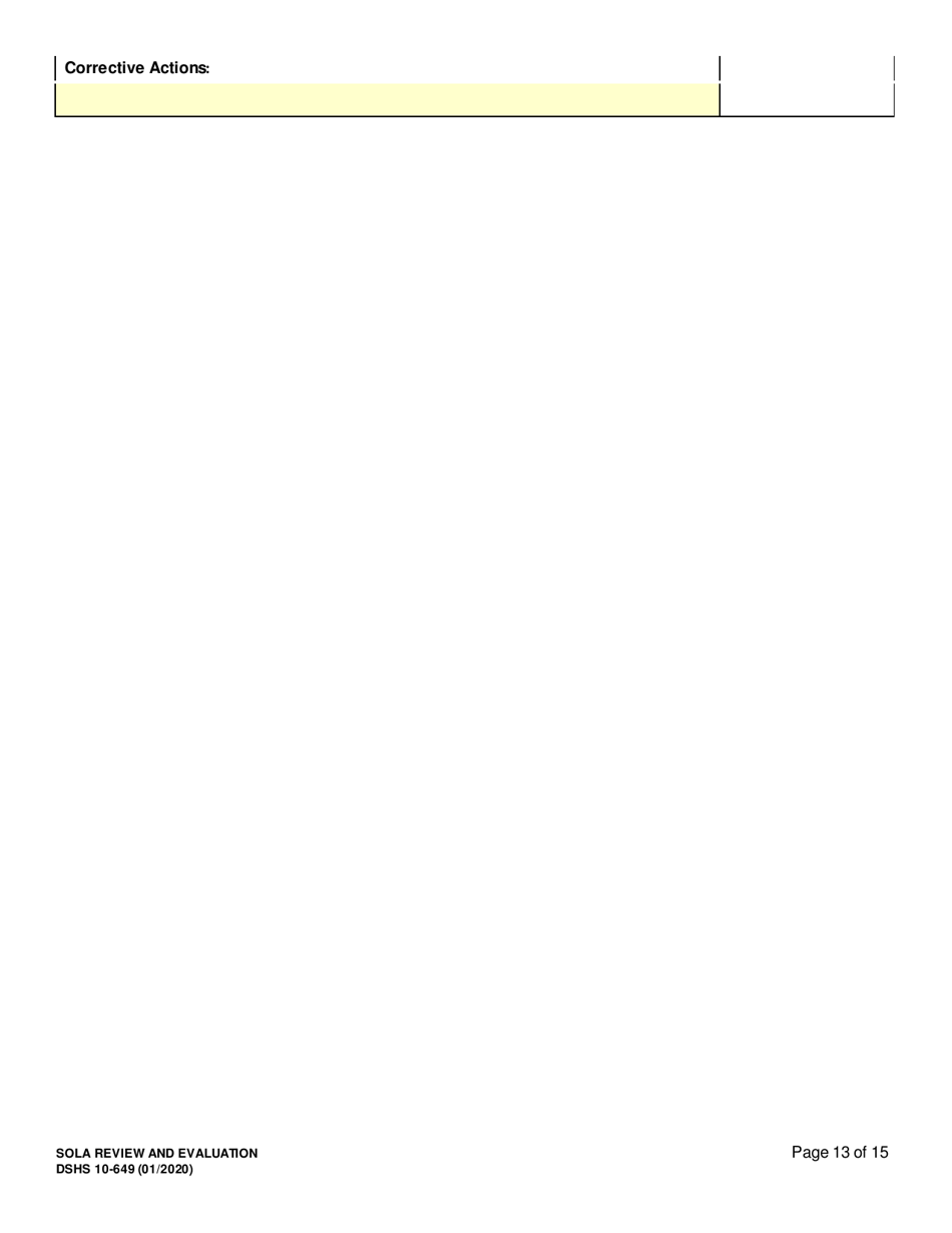 DSHS Form 10-649 Childrens State Operated Living Alternatives (Sola) Review and Evaluation - Washington, Page 13