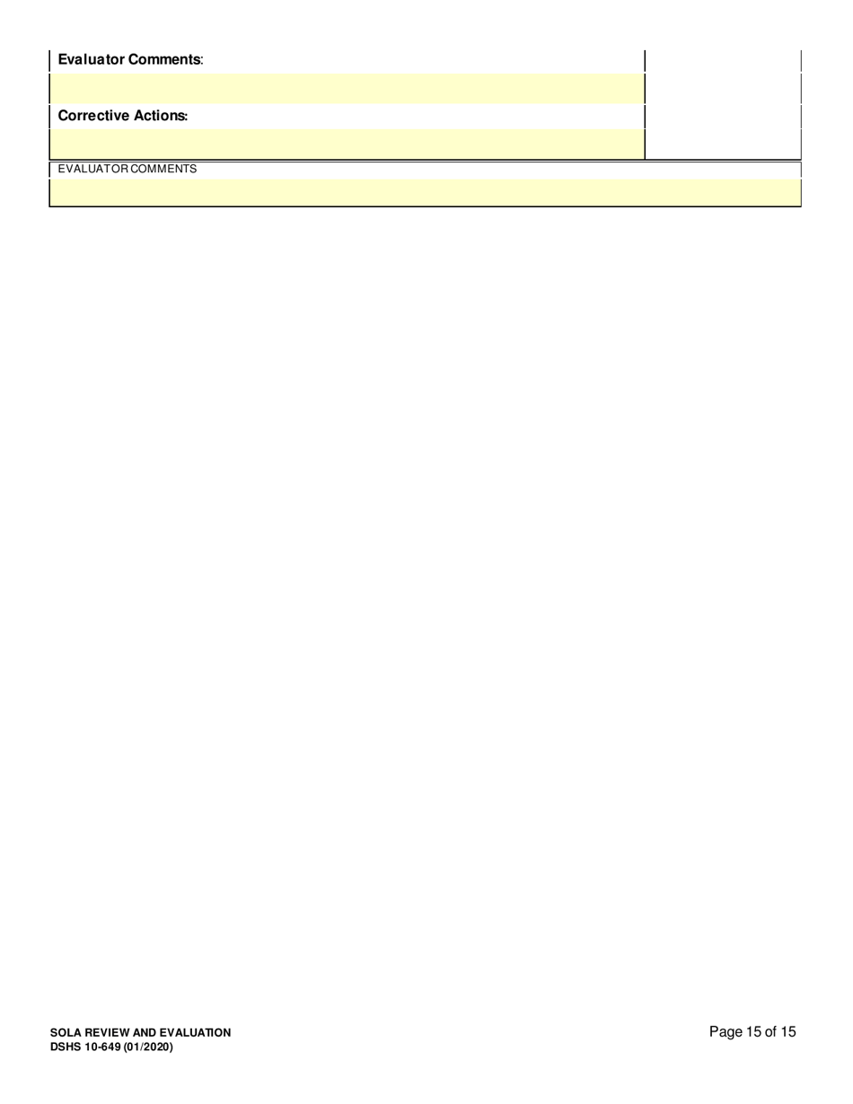DSHS Form 10-649 Childrens State Operated Living Alternatives (Sola) Review and Evaluation - Washington, Page 15