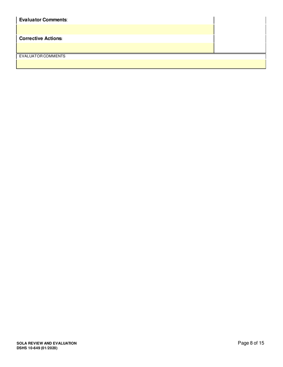 DSHS Form 10-649 Childrens State Operated Living Alternatives (Sola) Review and Evaluation - Washington, Page 8