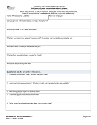 DSHS Form 11-119 Informational Interview Worksheet - Washington