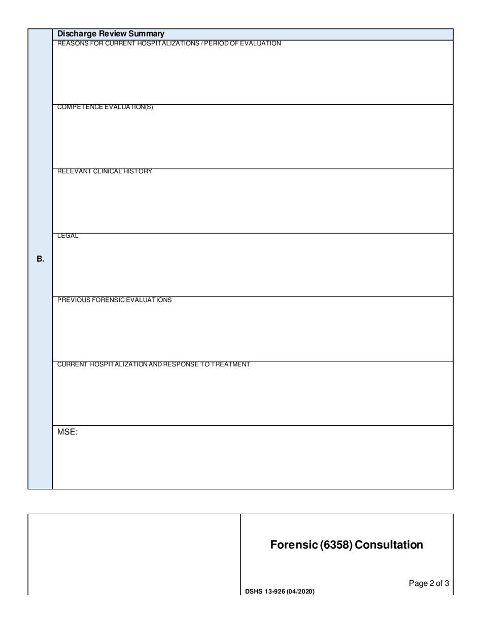 DSHS Form 13-926 Forensic (6358) Consultation - Washington, Page 2