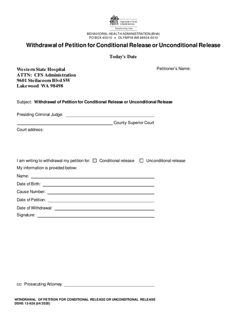 DSHS Form 13-928  Printable Pdf