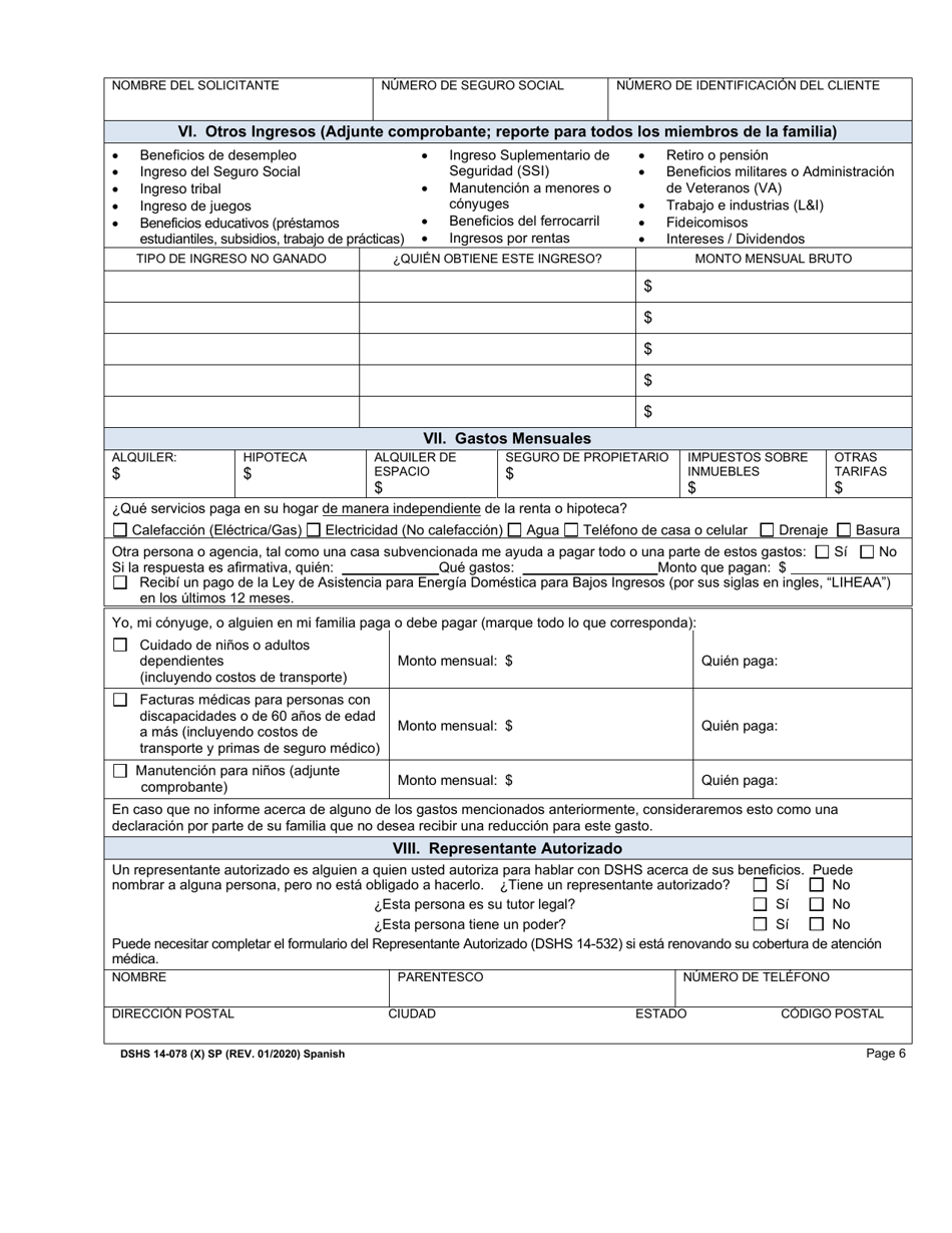 DSHS Formulario 14-078 Revision De Elegibilidad - Washington (Spanish), Page 6