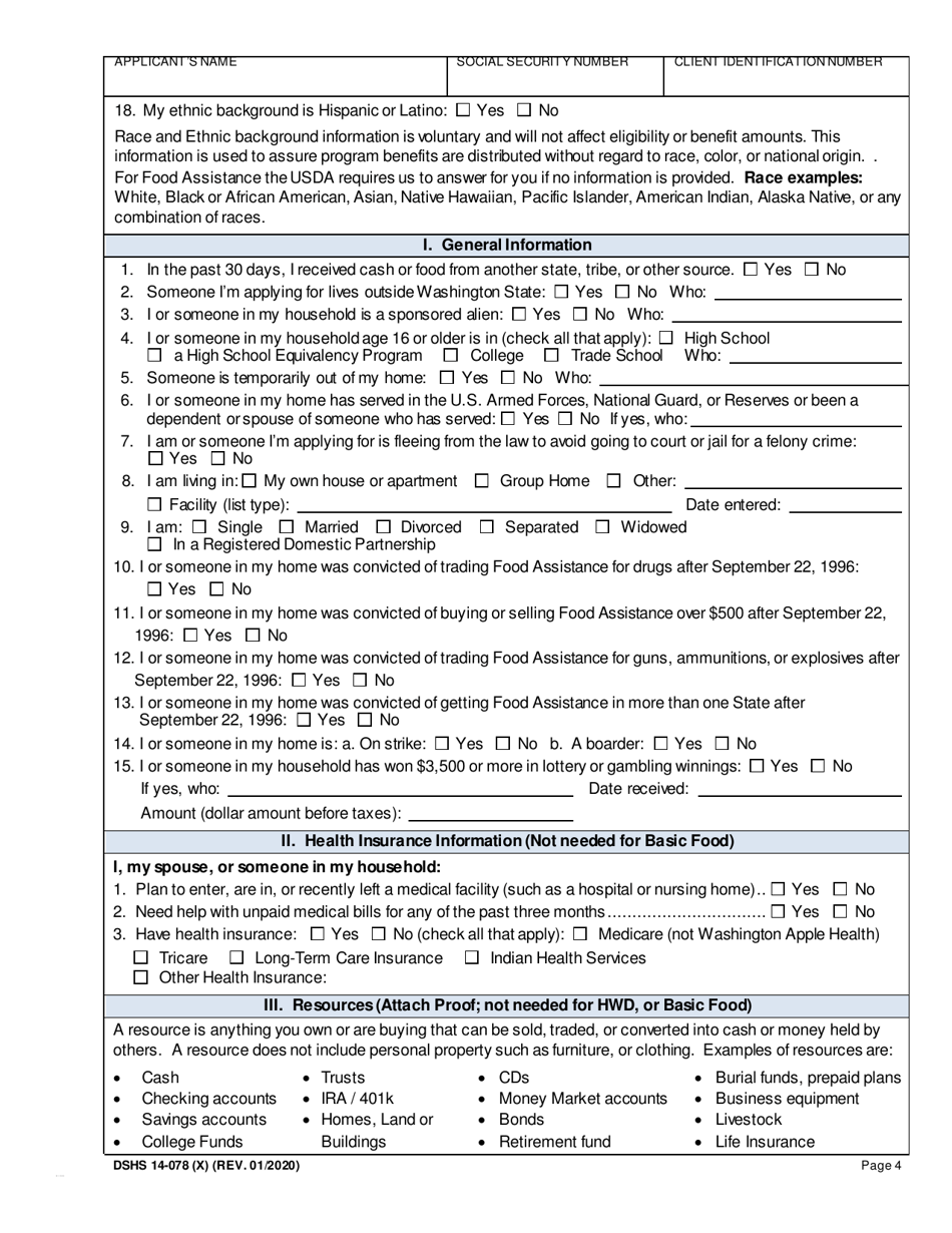 DSHS Form 14-078 Eligibility Review - Washington, Page 4