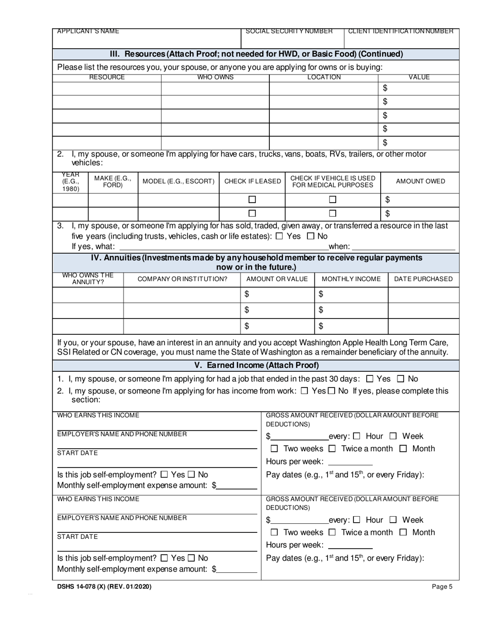 DSHS Form 14-078 Eligibility Review - Washington, Page 5