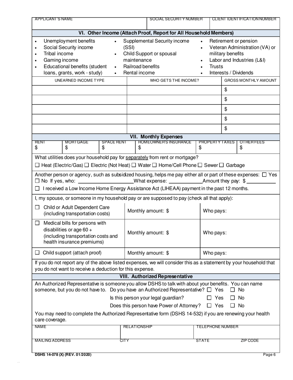 DSHS Form 14-078 - Fill Out, Sign Online and Download Printable PDF ...