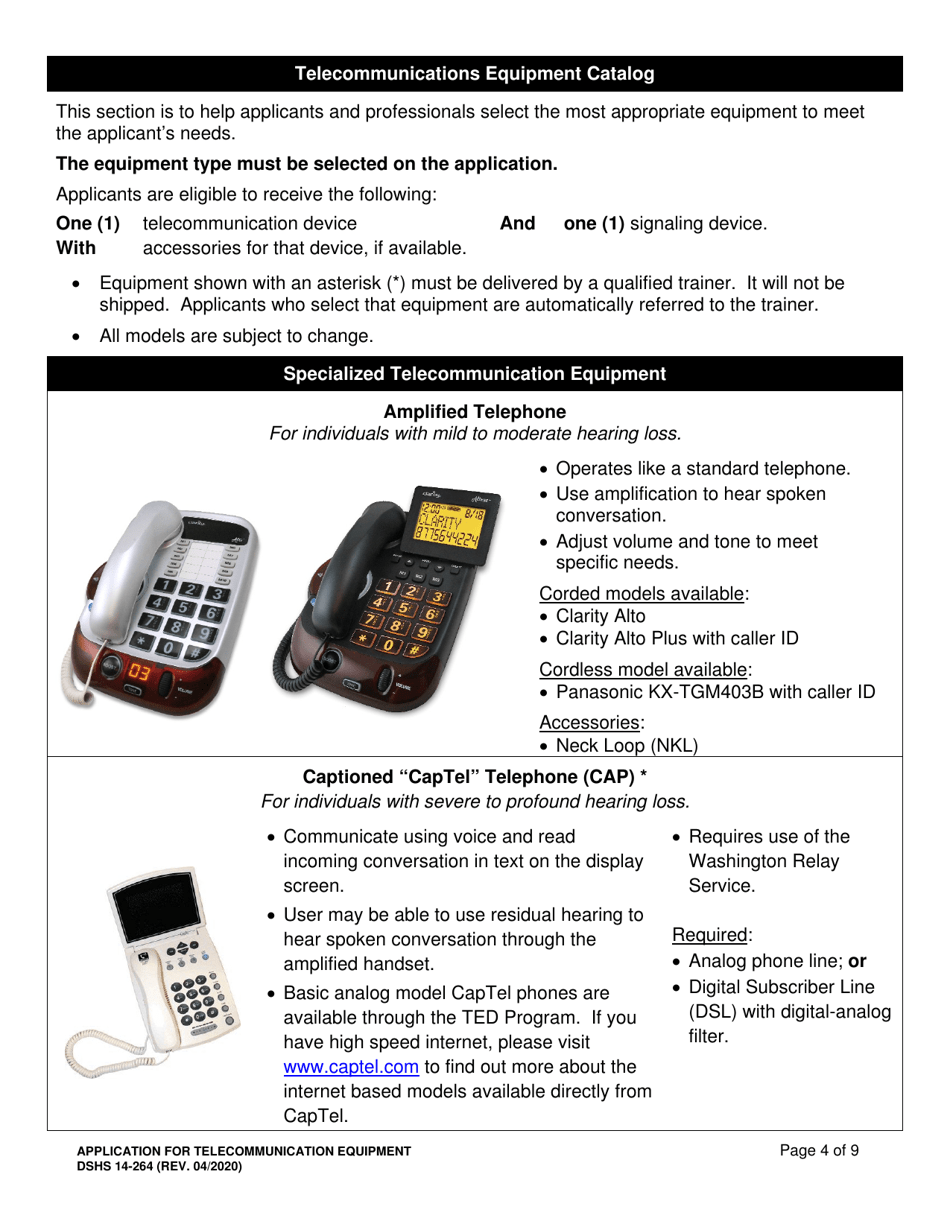 DSHS Form 14-264 Application for Telecommunication Equipment - Washington, Page 4
