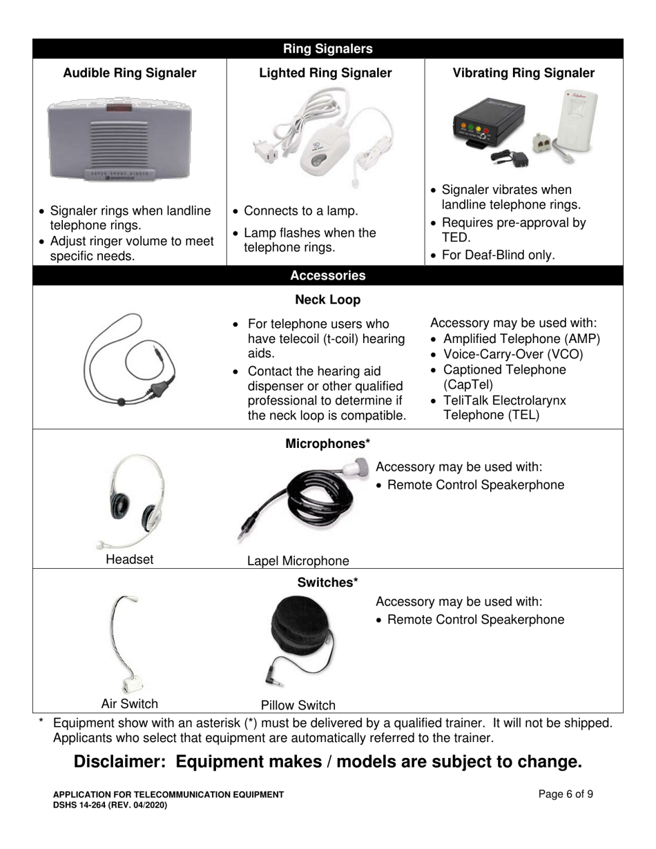 DSHS Form 14-264 Application for Telecommunication Equipment - Washington, Page 6