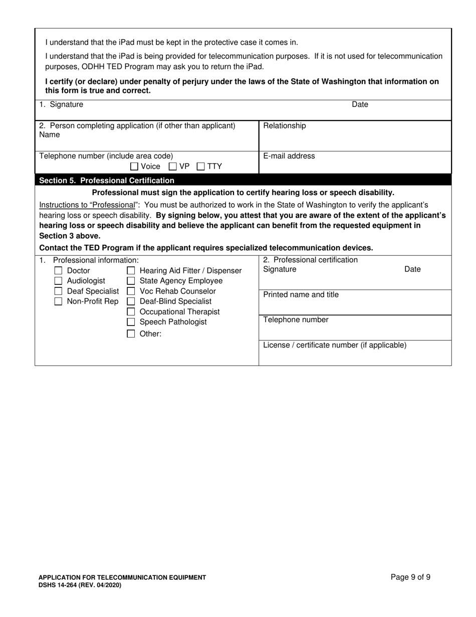 DSHS Form 14-264 Application for Telecommunication Equipment - Washington, Page 9